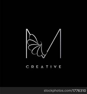 Monogram Line M Letter Logo, Creative elegant luxury vector design concept simple swirl ornate flower with alphabet letter template.