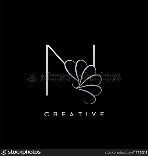 Monogram Line N Letter Logo, Creative elegant luxury vector design concept simple swirl ornate flower with alphabet letter template.