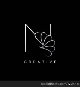 Monogram Line N Letter Logo, Creative elegant luxury vector design concept simple swirl ornate flower with alphabet letter template.