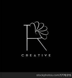 Monogram Line R Letter Logo, Creative elegant luxury vector design concept simple swirl ornate flower with alphabet letter template.