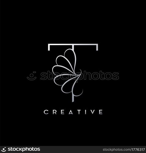 Monogram Line T Letter Logo, Creative elegant luxury vector design concept simple swirl ornate flower with alphabet letter template.