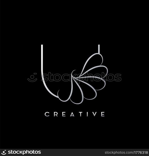 Monogram Line U Letter Logo, Creative elegant luxury vector design concept simple swirl ornate flower with alphabet letter template.
