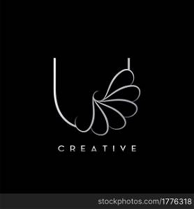 Monogram Line U Letter Logo, Creative elegant luxury vector design concept simple swirl ornate flower with alphabet letter template.