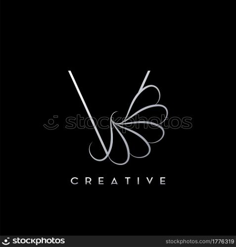 Monogram Line V Letter Logo, Creative elegant luxury vector design concept simple swirl ornate flower with alphabet letter template.