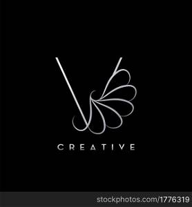 Monogram Line V Letter Logo, Creative elegant luxury vector design concept simple swirl ornate flower with alphabet letter template.