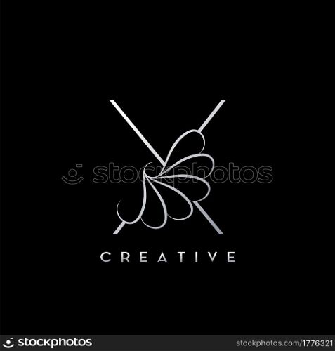 Monogram Line X Letter Logo, Creative elegant luxury vector design concept simple swirl ornate flower with alphabet letter template.