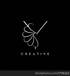 Monogram Line Y Letter Logo, Creative elegant luxury vector design concept simple swirl ornate flower with alphabet letter template.