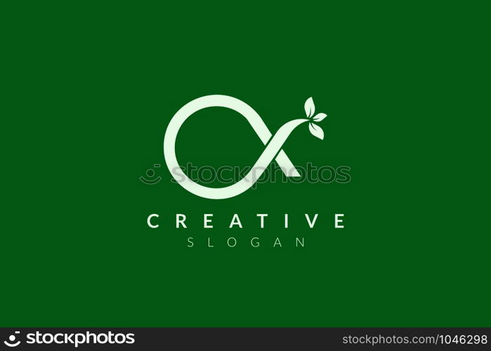 Monogram logo design combining letter O and X and leaves. Simple and modern vector design for business brand and product