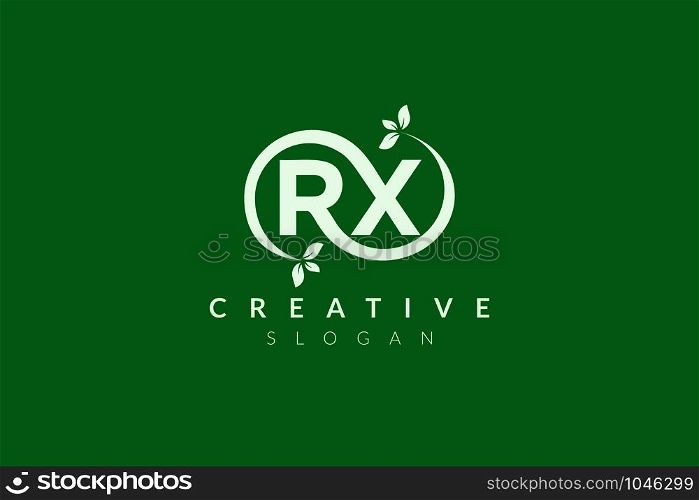 Monogram logo design combining letters R and X and leaves. Simple and modern vector design for business brands in the spa, hotel, beauty, health, fashion, cosmetic, boutique, salon, yoga, therapy