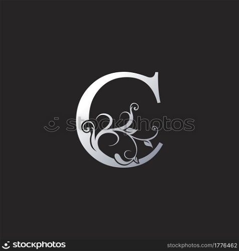 Monogram Luxury C Letter Logo Icon, Initial ornate swirl floral leaf vector design concept