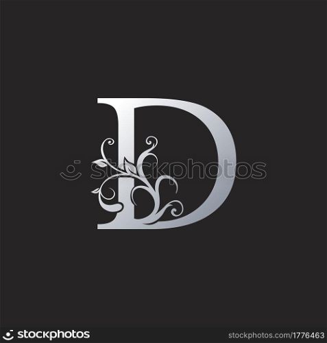 Monogram Luxury D Letter Logo Icon, Initial ornate swirl floral leaf vector design concept