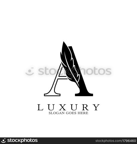 Monogram Luxury feather Initial Letter A Logo icon, vector design concept feather with alphabet letter for business corporate, lawyer, notary, firm and more brand