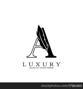 Monogram Luxury feather Initial Letter A Logo icon, vector design concept feather with alphabet letter for business corporate, lawyer, notary, firm and more brand