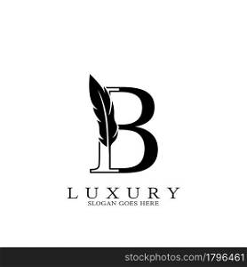 Monogram Luxury feather Initial Letter B Logo icon, vector design concept feather with alphabet letter for business corporate, lawyer, notary, firm and more brand