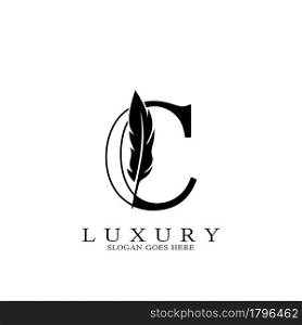 Monogram Luxury feather Initial Letter C Logo icon, vector design concept feather with alphabet letter for business corporate, lawyer, notary, firm and more brand