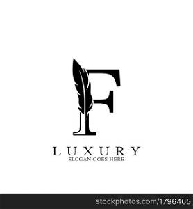 Monogram Luxury feather Initial Letter F Logo icon, vector design concept feather with alphabet letter for business corporate, lawyer, notary, firm and more brand