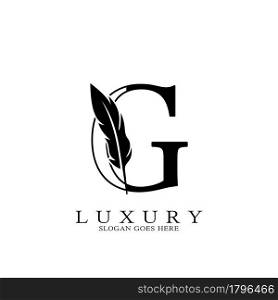 Monogram Luxury feather Initial Letter G Logo icon, vector design concept feather with alphabet letter for business corporate, lawyer, notary, firm and more brand