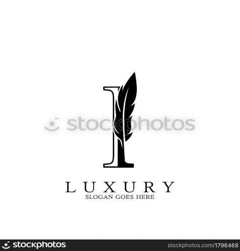 Monogram Luxury feather Initial Letter I Logo icon, vector design concept feather with alphabet letter for business corporate, lawyer, notary, firm and more brand