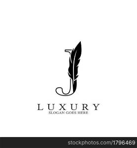 Monogram Luxury feather Initial Letter J Logo icon, vector design concept feather with alphabet letter for business corporate, lawyer, notary, firm and more brand