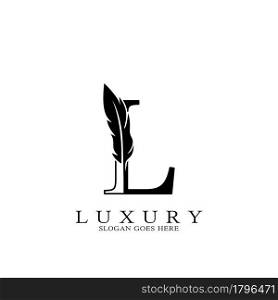 Monogram Luxury feather Initial Letter L Logo icon, vector design concept feather with alphabet letter for business corporate, lawyer, notary, firm and more brand