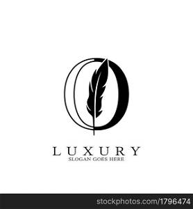 Monogram Luxury feather Initial Letter O Logo icon, vector design concept feather with alphabet letter for business corporate, lawyer, notary, firm and more brand