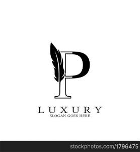 Monogram Luxury feather Initial Letter P Logo icon, vector design concept feather with alphabet letter for business corporate, lawyer, notary, firm and more brand