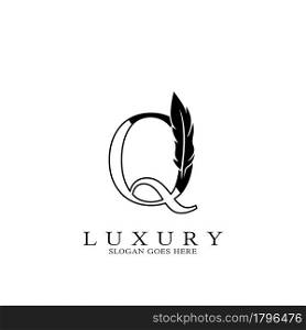 Monogram Luxury feather Initial Letter Q Logo icon, vector design concept feather with alphabet letter for business corporate, lawyer, notary, firm and more brand
