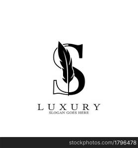 Monogram Luxury feather Initial Letter S Logo icon, vector design concept feather with alphabet letter for business corporate, lawyer, notary, firm and more brand