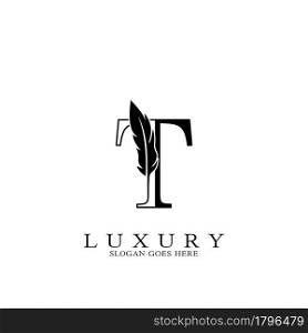 Monogram Luxury feather Initial Letter T Logo icon, vector design concept feather with alphabet letter for business corporate, lawyer, notary, firm and more brand
