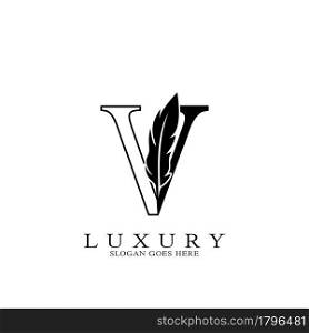 Monogram Luxury feather Initial Letter V Logo icon, vector design concept feather with alphabet letter for business corporate, lawyer, notary, firm and more brand
