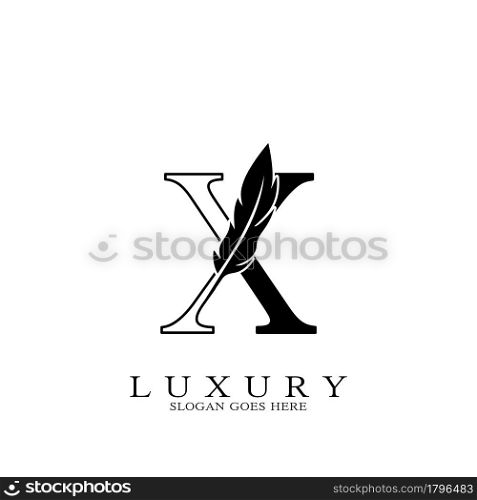Monogram Luxury feather Initial Letter X Logo icon, vector design concept feather with alphabet letter for business corporate, lawyer, notary, firm and more brand