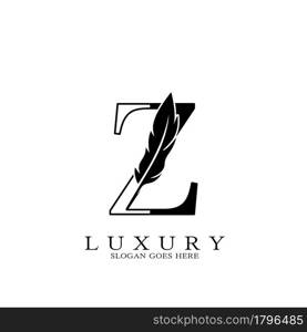 Monogram Luxury Feather Initial Letter Z Logo icon, vector design concept feather with alphabet letter for business corporate, lawyer, notary, firm and more brand