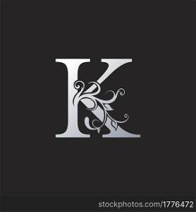 Monogram Luxury K Letter Logo Icon, Initial ornate swirl floral leaf vector design concept