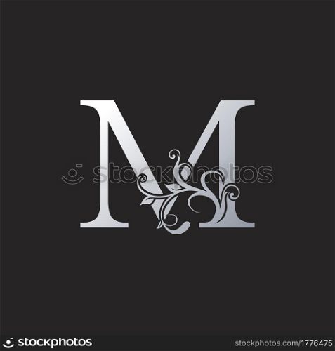 Monogram Luxury M Letter Logo Icon, Initial ornate swirl floral leaf vector design concept