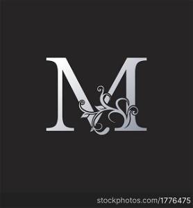 Monogram Luxury M Letter Logo Icon, Initial ornate swirl floral leaf vector design concept