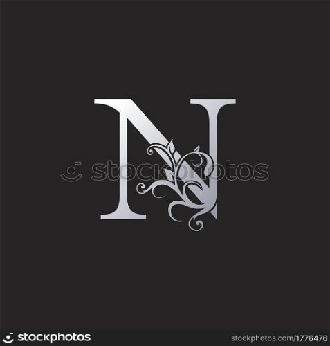 Monogram Luxury N Letter Logo Icon, Initial ornate swirl floral leaf vector design concept