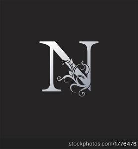 Monogram Luxury N Letter Logo Icon, Initial ornate swirl floral leaf vector design concept