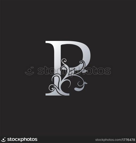 Monogram Luxury P Letter Logo Icon, Initial ornate swirl floral leaf vector design concept