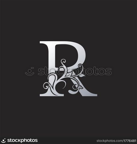 Monogram Luxury R Letter Logo Icon, Initial ornate swirl floral leaf vector design concept