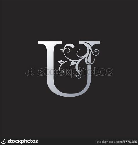 Monogram Luxury U Letter Logo Icon, Initial ornate swirl floral leaf vector design concept