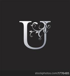 Monogram Luxury U Letter Logo Icon, Initial ornate swirl floral leaf vector design concept
