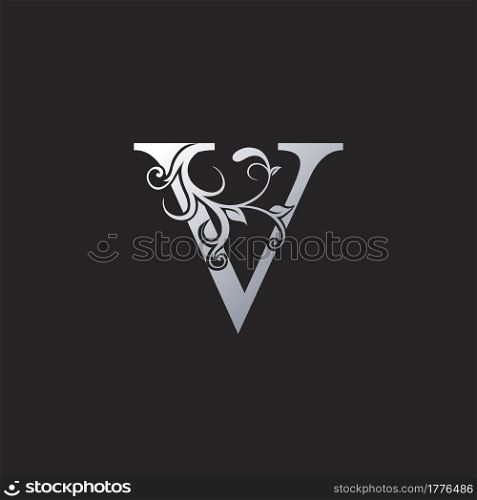 Monogram Luxury V Letter Logo Icon, Initial ornate swirl floral leaf vector design concept