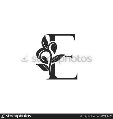 Monogram Nature Floral E Luxury Letter Logo Concept. Elegance black and white florist alphabet font vector design