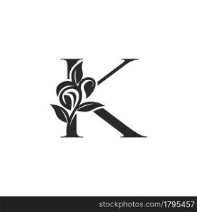 Monogram Nature Floral K Luxury Letter Logo Concept. Elegance black and white florist alphabet font vector design