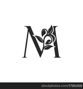 Monogram Nature Floral M Luxury Letter Logo Concept. Elegance black and white florist alphabet font vector design