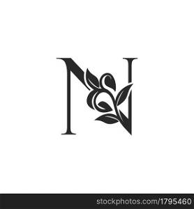 Monogram Nature Floral N Luxury Letter Logo Concept. Elegance black and white florist alphabet font vector design