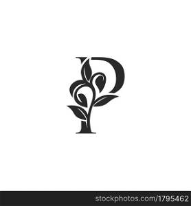 Monogram Nature Floral P Luxury Letter Logo Concept. Elegance black and white florist alphabet font vector design