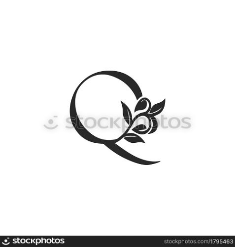 Monogram Nature Floral Q Luxury Letter Logo Concept. Elegance black and white florist alphabet font vector design