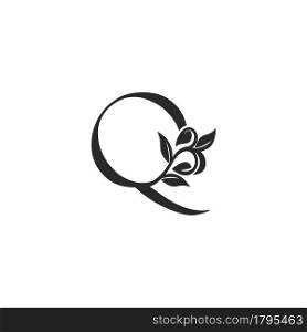 Monogram Nature Floral Q Luxury Letter Logo Concept. Elegance black and white florist alphabet font vector design