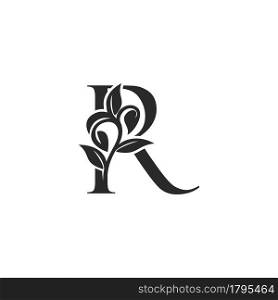 Monogram Nature Floral R Luxury Letter Logo Concept. Elegance black and white florist alphabet font vector design